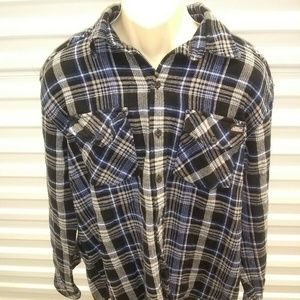 Dickies Men's Blue Black Flanel Long Sleeve Button